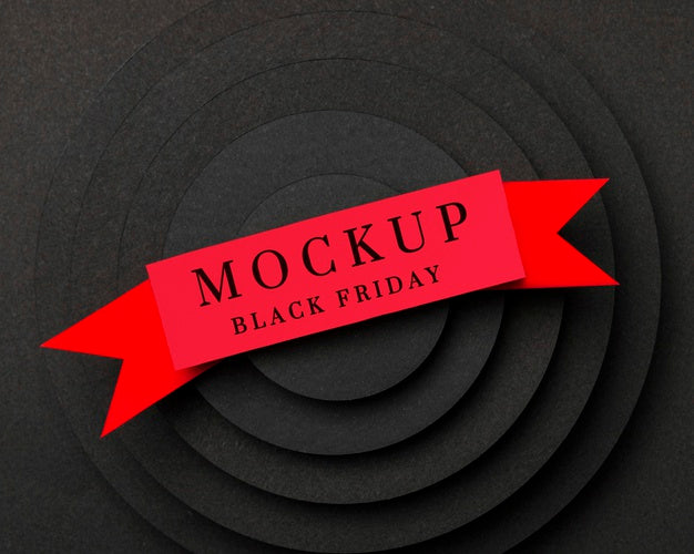 Black Friday Mock-Up Red Ribbon On Layers Of Fabric Psd