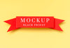 Black Friday Mock-Up Red Ribbon On Yellow Background Psd