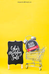 Black Friday Mockup With Alarm In Cart Psd