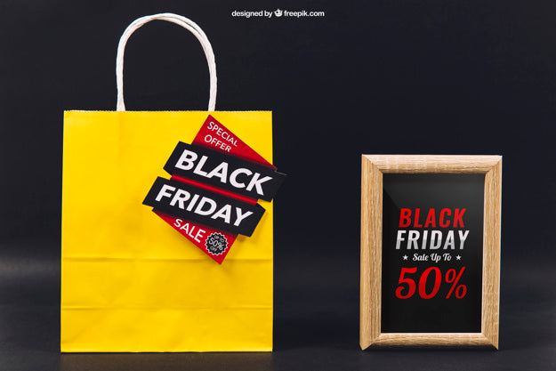 Black Friday Mockup With Bag And Frame Psd
