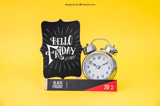 Black Friday Mockup With Banner And Alarm Psd