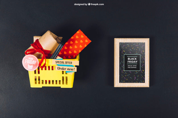Black Friday Mockup With Basket Psd