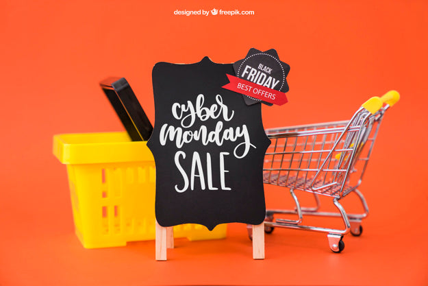 Black Friday Mockup With Basket Psd