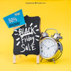 Black Friday Mockup With Board And Alarm Psd