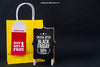 Black Friday Mockup With Board And Yellow Bag Psd