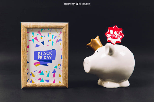 Black Friday Mockup With Frame And Piggybank Psd