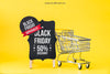 Black Friday Mockup With Label And Shopping Cart Psd
