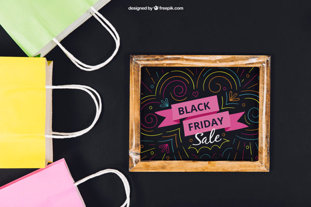 Black Friday Mockup With Slate And Bags Psd