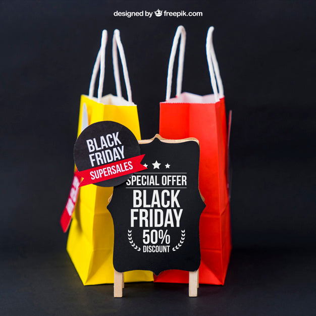 Black Friday Mockup With Two Bags And Label Psd