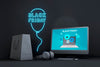 Black Friday Pc Mock-Up With Blue Neon Lights Psd