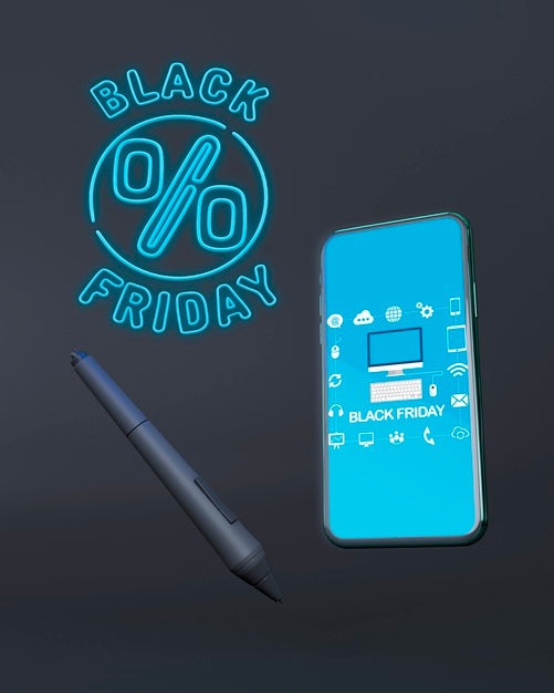 Black Friday Phone Mock-Up With Blue Neon Lights Psd