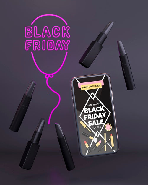 Black Friday Phone Mock-Up With Purple Neon Lights Psd