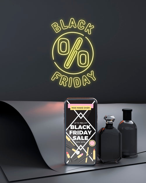 Black Friday Phone Mock-Up With Yellow Neon Lights Psd