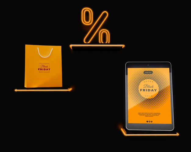 Black Friday Promotion On Neon Background Psd