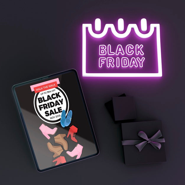 Black Friday Sales Background With Tablet Mock-Up Psd