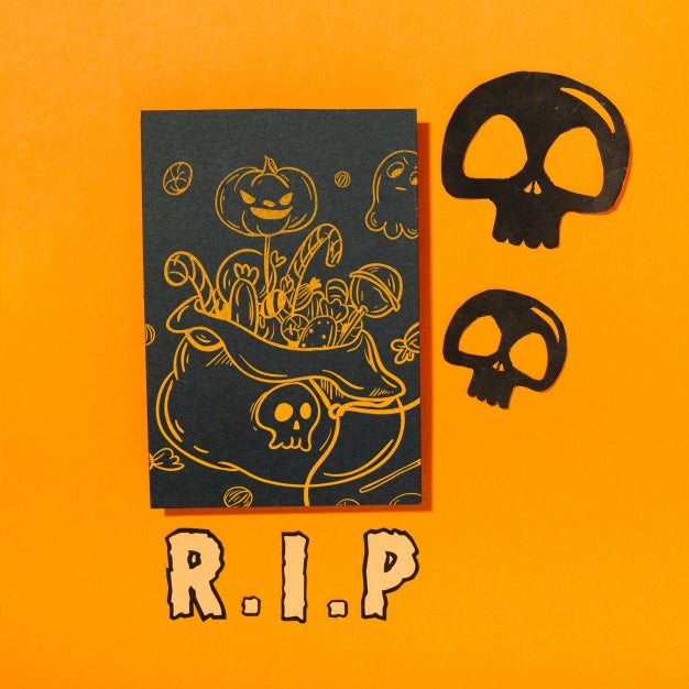 Black Halloween Cover Mockup With Skulls Psd