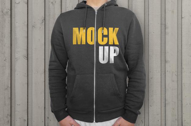 Black Hoodie With Zipper Mockup Psd