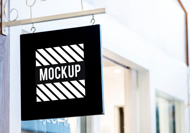 Black Sign Mockup Outside A Shop Psd