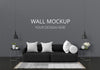 Black Sofa In Living Room With Wall Mockup Psd