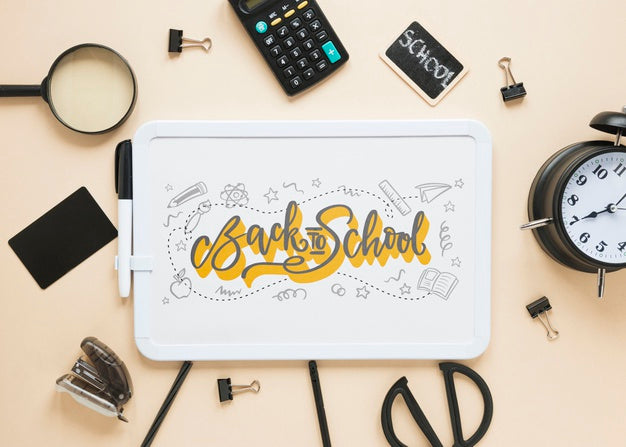 Black Supplies For Back To School With White Board Psd