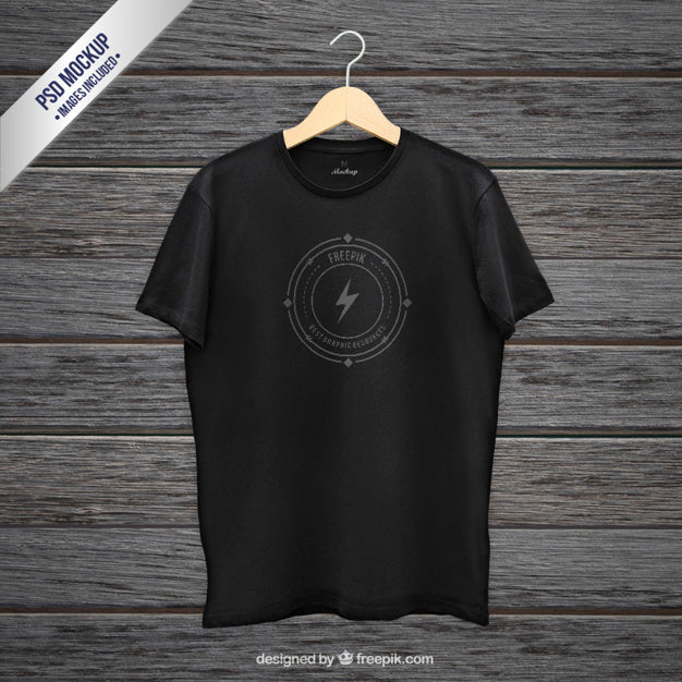 Black Hanging T-Shirt Mockup Front View