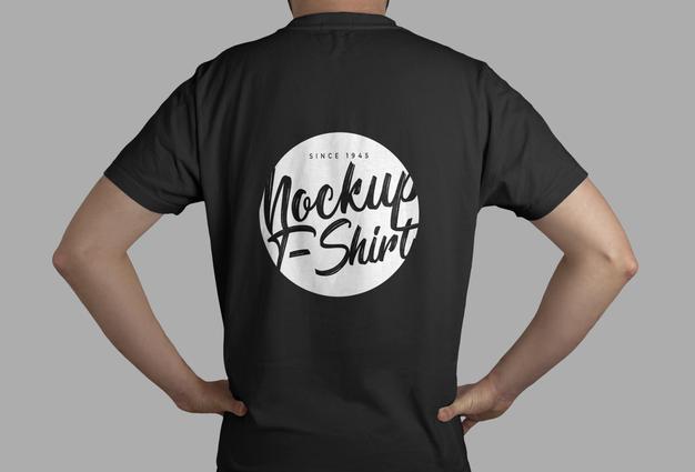 Black T-Shirt Mode Back View Mockup Psd