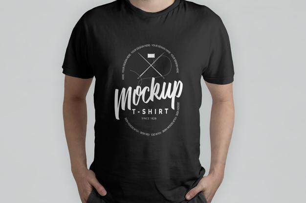 Black T-Shirt Model Front View Mockup Psd
