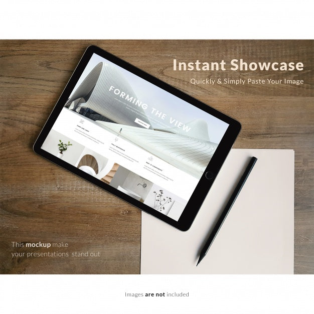 Black Tablet On Wooden Desk Mock Up Psd