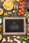 Blackboard And Italian Food Arrangement Psd