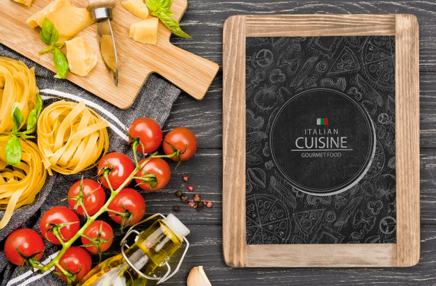 Blackboard And Italian Food Assortment Psd