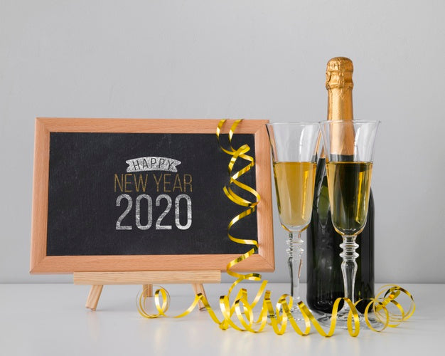 Blackboard Mock-Up For New Year Party And Champagne Psd