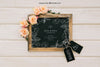 Blackboard Mock Up With Flowers And Labels Psd