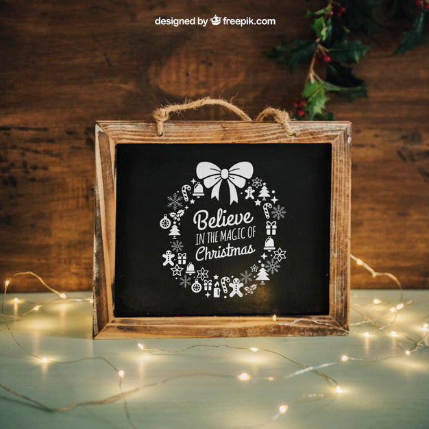 Blackboard Mockup With Christmtas Design Psd