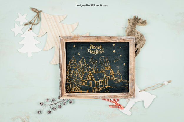 Blackboard Mockup With Christmtas Design Psd