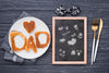 Blackboard With Pancakes And Cutlery For Fathers Day Psd
