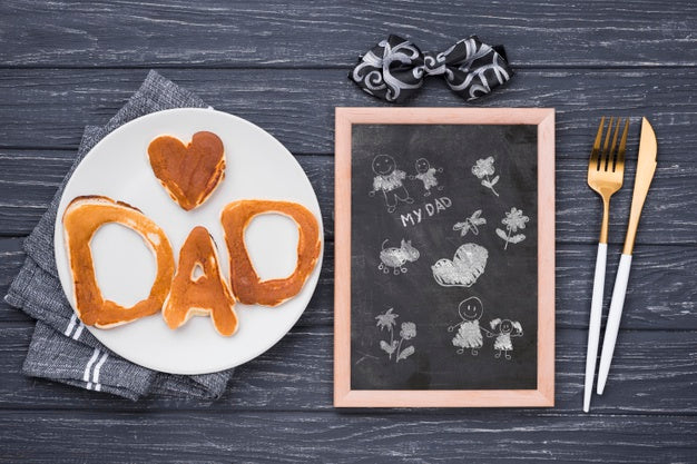 Blackboard With Pancakes And Cutlery For Fathers Day Psd