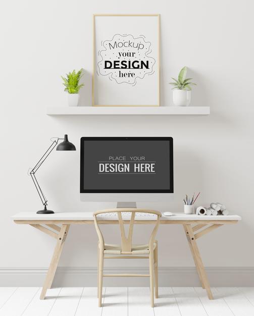 Blank Computer With Work Space Psd Mockup Psd