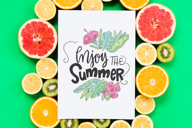 Blank Cover Mockup Surrounded By Fresh Fruits Psd