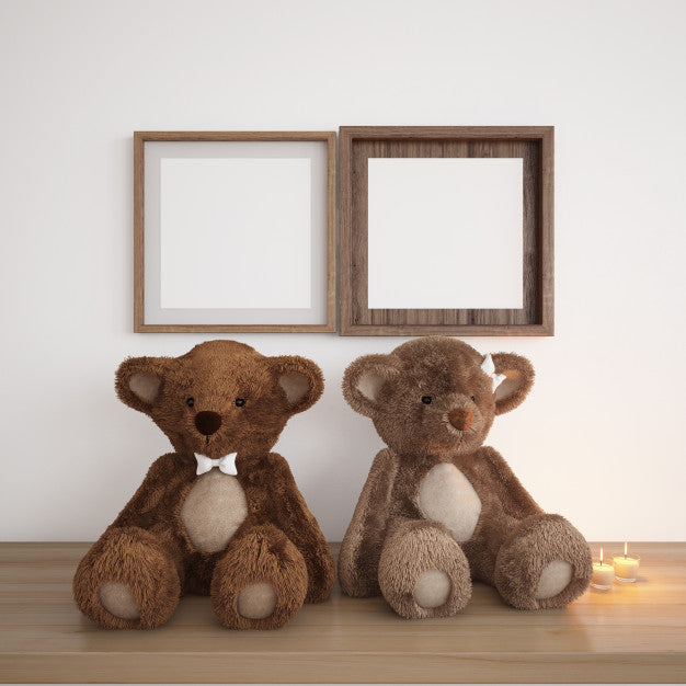 Blank Frames With Teddy Bears And Candles Psd