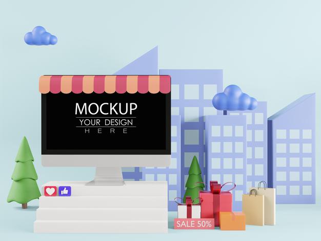 Blank Screen Computer Mockup For Online Sales Psd