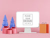 Blank Screen Computer Monitor With Shopping Bags And Gift Boxes Psd