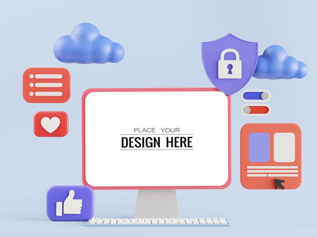 Blank Screen Computer With Element Psd Mockup Psd