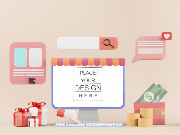 Blank Screen Computer With Element Psd Mockup Psd