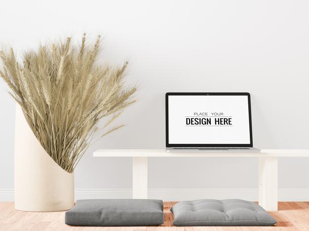 Blank Screen Laptop Computer Mockup At Home Psd