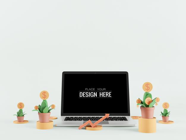 Blank Screen Laptop Computer Mockup For Financial Concept Psd