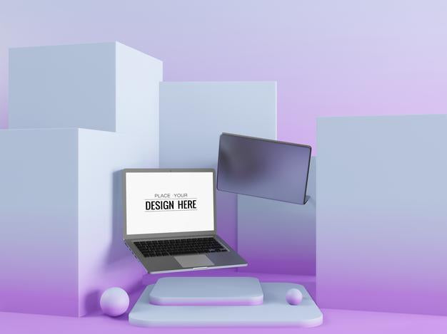 Blank Screen Laptop Computer Mockup On Modern Background Psd