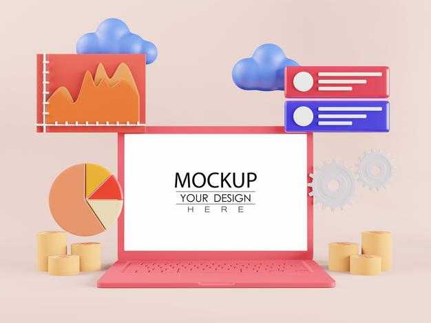 Blank Screen Laptop Computer With Element Psd Mockup Psd