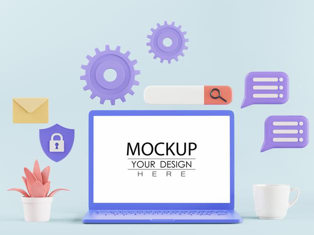 Blank Screen Laptop Computer With Element Psd Mockup Psd