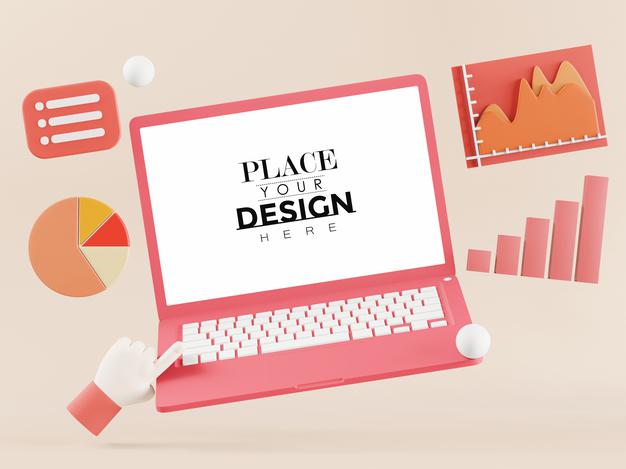 Blank Screen Laptop Computer With Element Psd Mockup Psd