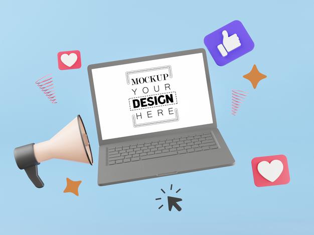 Blank Screen Laptop Computer With Megaphone Psd